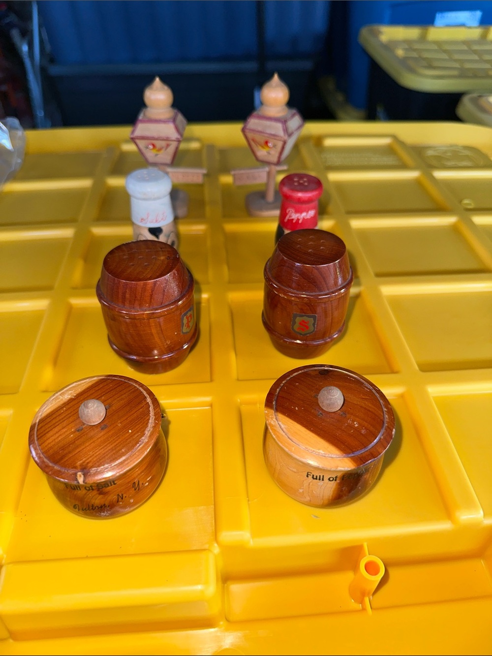 Set of four vintage collectible vintage wooden salt and pepper shakers